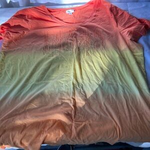 Avenue Women’s Orange Yellow Ombre with Embellishment cotton Short Sleeve Tee